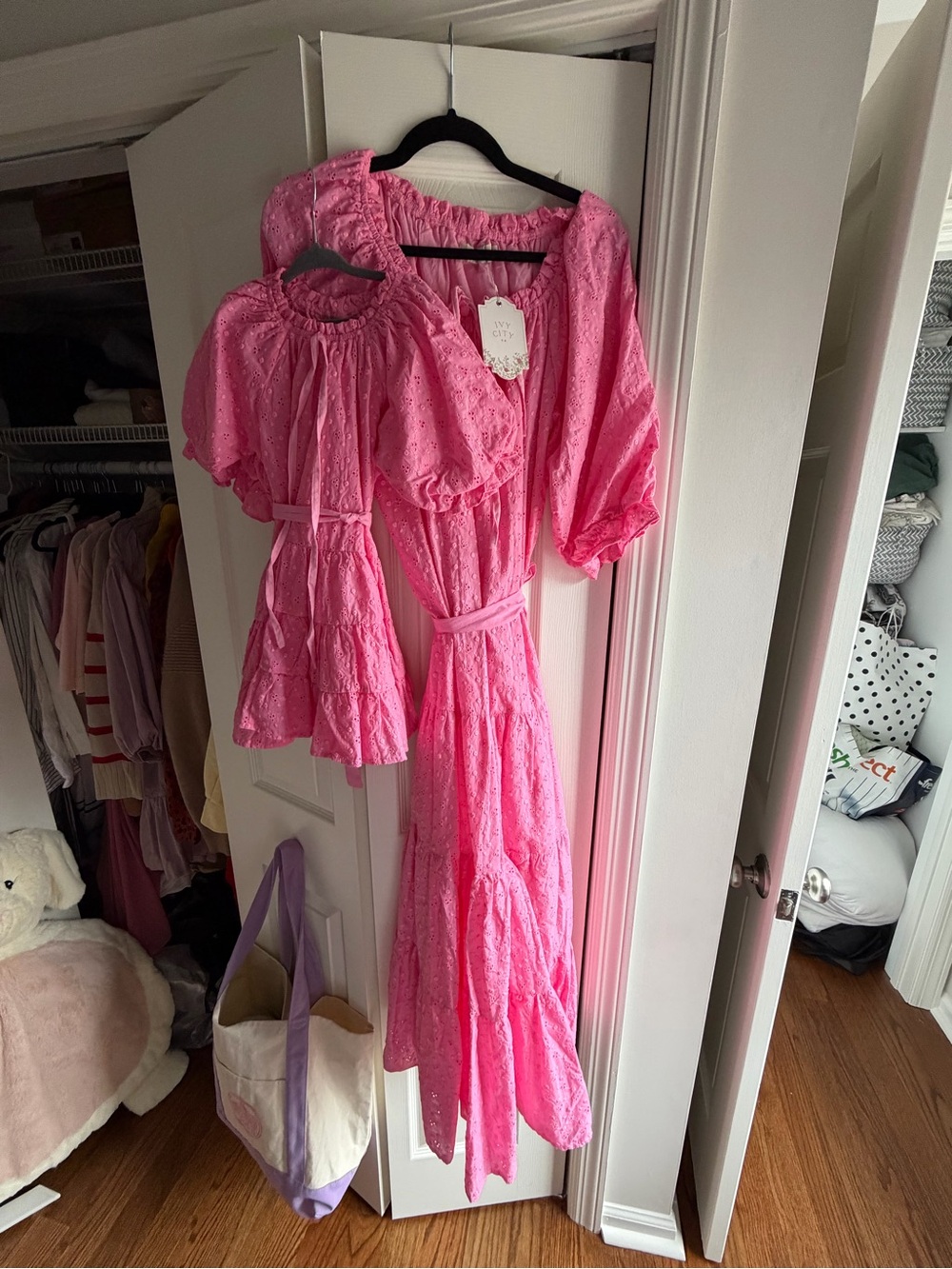 Ivy City Co Pink Gigi Tiered Eyelet Midi Dress w Matching Toddler Dress (3T) NEW - Picture 2 of 9